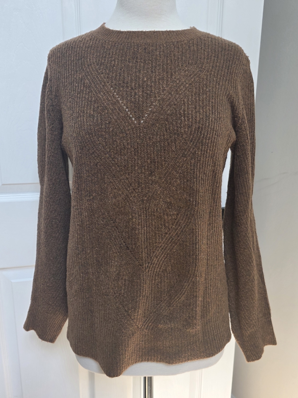 LOFT Chocolate Brown Ribbed Crewneck Sweater